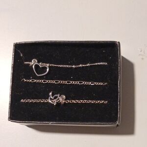 Elegant Silver Heart and Dove Anklet Set